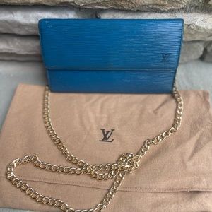 Louis Vuitton Blue Epi Porte Tresor International Trifold Wallet on Chain